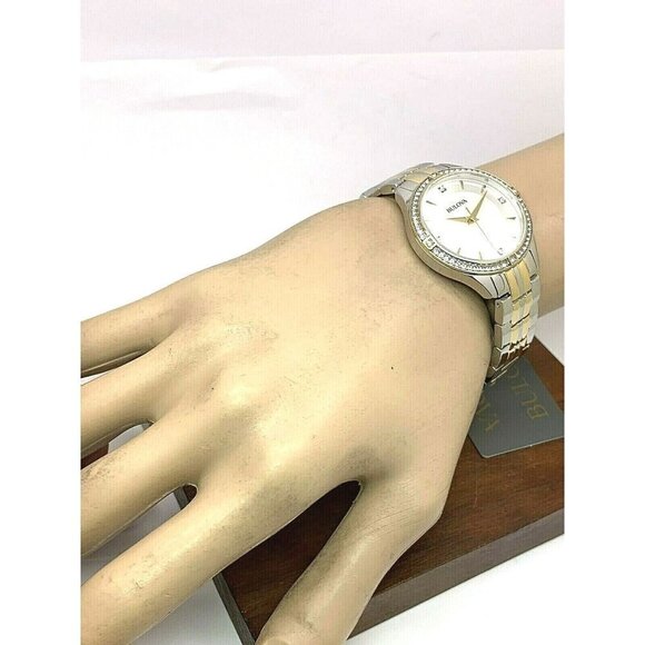 Bulova Women's Watch 98L273 Two Tone Crystal Accent Mother of Pearl Dial - Picture 5 of 13